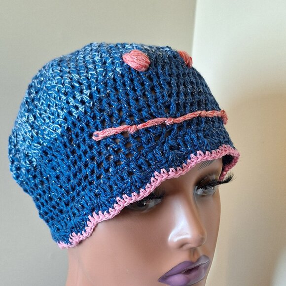 Crocheted Handmade Hat Beanie with Smile - Picture 4 of 5